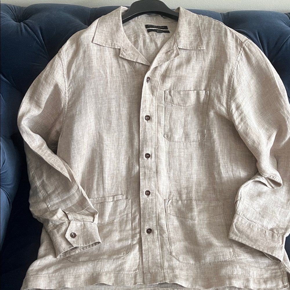 Banana Republic Castello Beige Linen Untucked Button Down Shirt - Mens